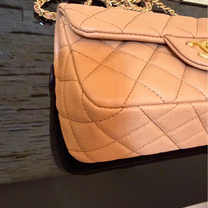 Chanel 香奈兒 新款25b手柄CF 焦糖色mini荔枝牛皮鏈條包 手提包 斜背包-8