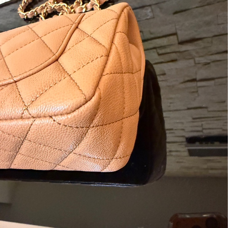 Chanel 香奈兒 新款25b手柄CF 焦糖色mini荔枝牛皮鏈條包 手提包 斜背包-9