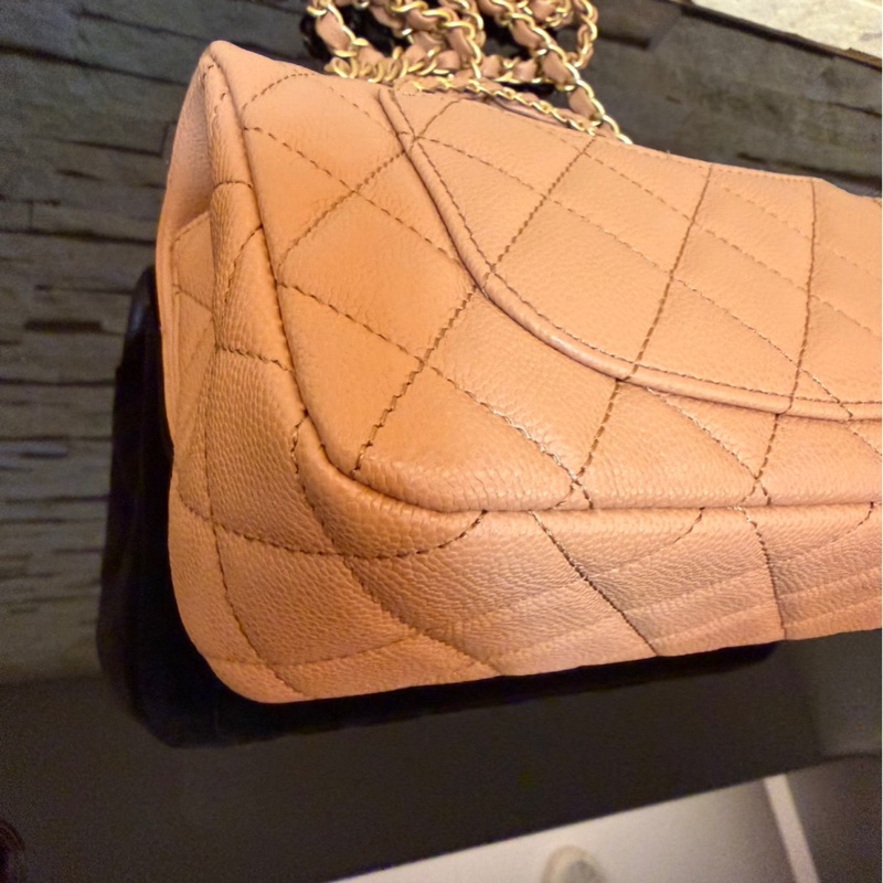 Chanel 香奈兒 新款25b手柄CF 焦糖色mini荔枝牛皮鏈條包 手提包 斜背包-10