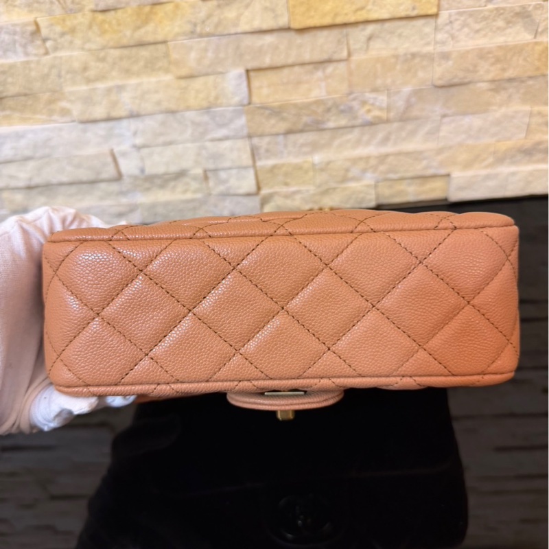 Chanel 香奈兒 新款25b手柄CF 焦糖色mini荔枝牛皮鏈條包 手提包 斜背包-11