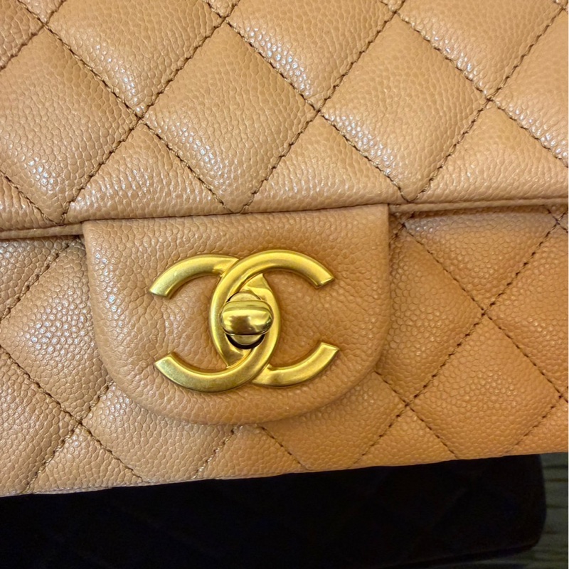 Chanel 香奈兒 新款25b手柄CF 焦糖色mini荔枝牛皮鏈條包 手提包 斜背包-18