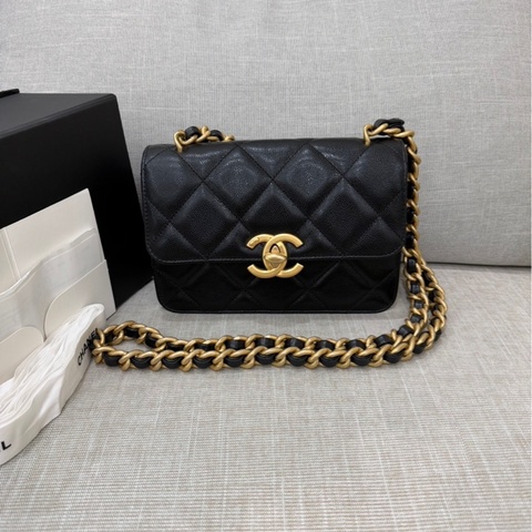 Chanel 香奈兒24a新款荔枝牛皮方胖子 黑金