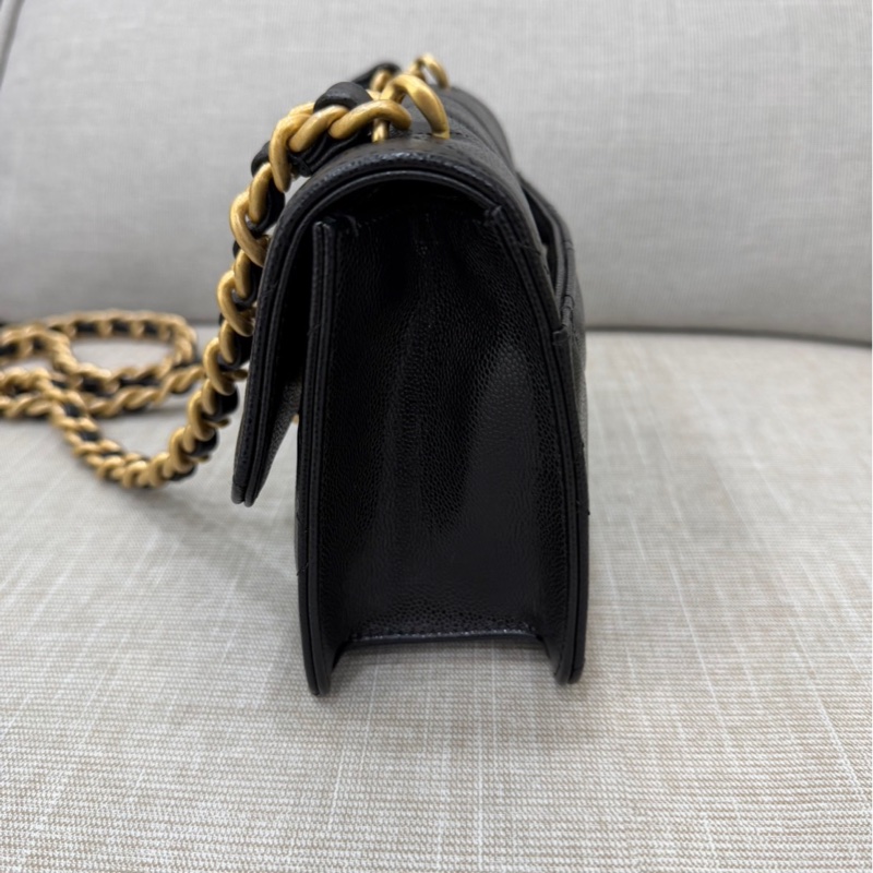 Chanel 香奈兒24a新款荔枝牛皮方胖子 黑金-7