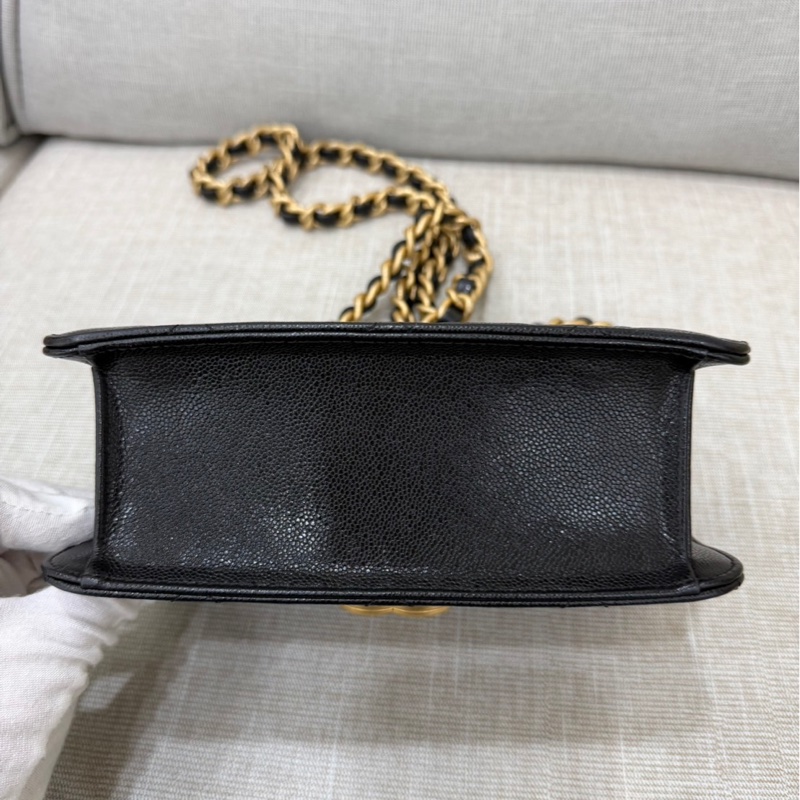 Chanel 香奈兒24a新款荔枝牛皮方胖子 黑金-12