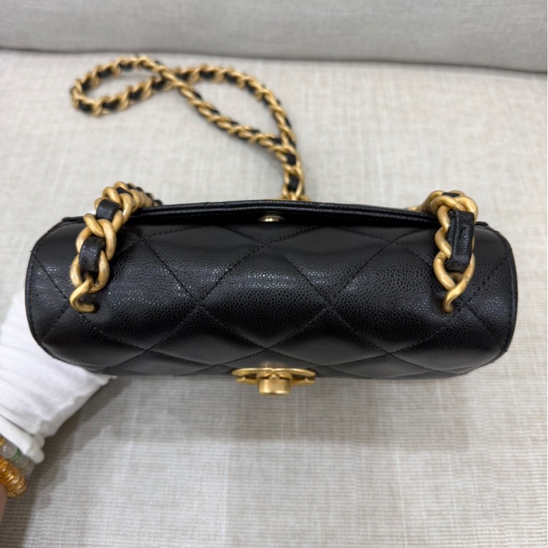 Chanel 香奈兒24a新款荔枝牛皮方胖子 黑金-13