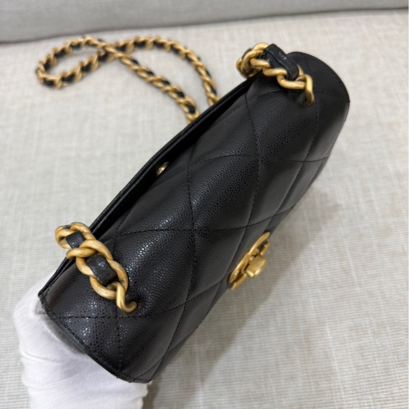 Chanel 香奈兒24a新款荔枝牛皮方胖子 黑金-14