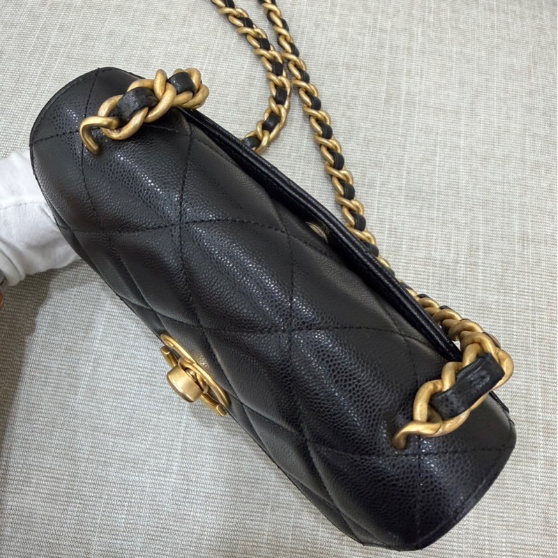 Chanel 香奈兒24a新款荔枝牛皮方胖子 黑金-15