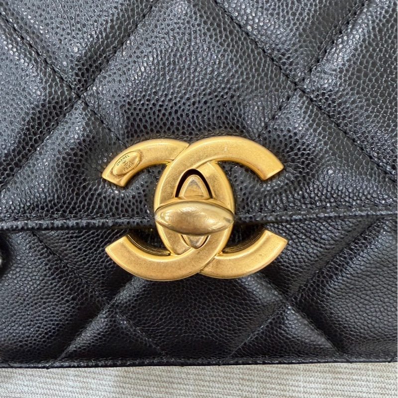 Chanel 香奈兒24a新款荔枝牛皮方胖子 黑金-16