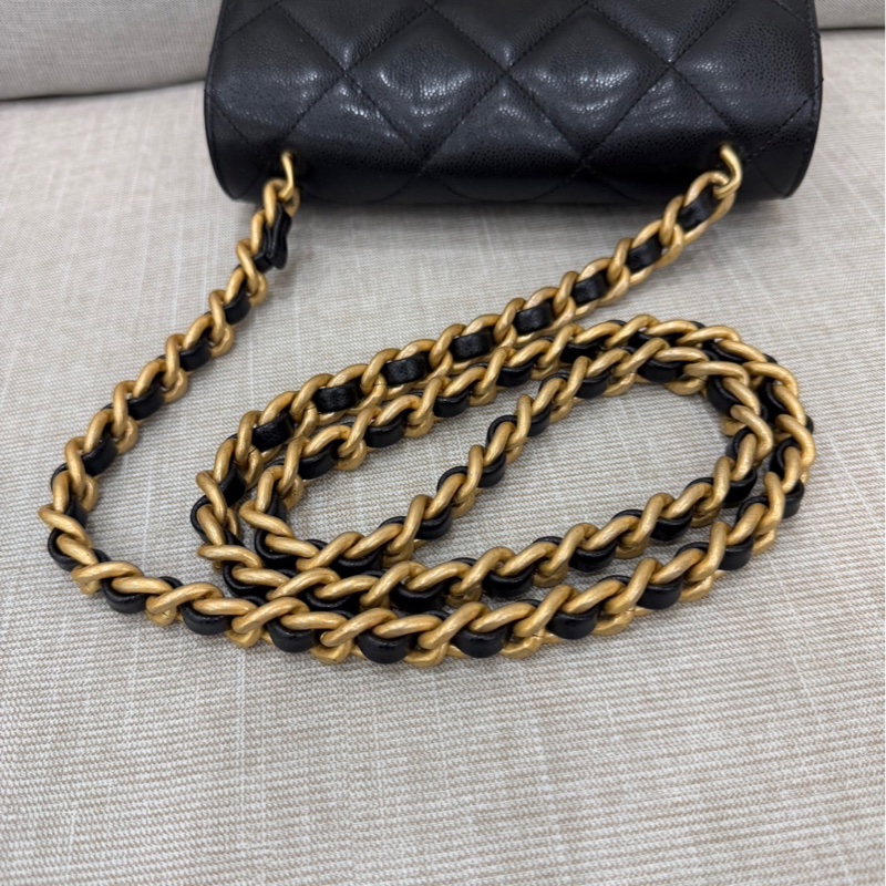 Chanel 香奈兒24a新款荔枝牛皮方胖子 黑金-22