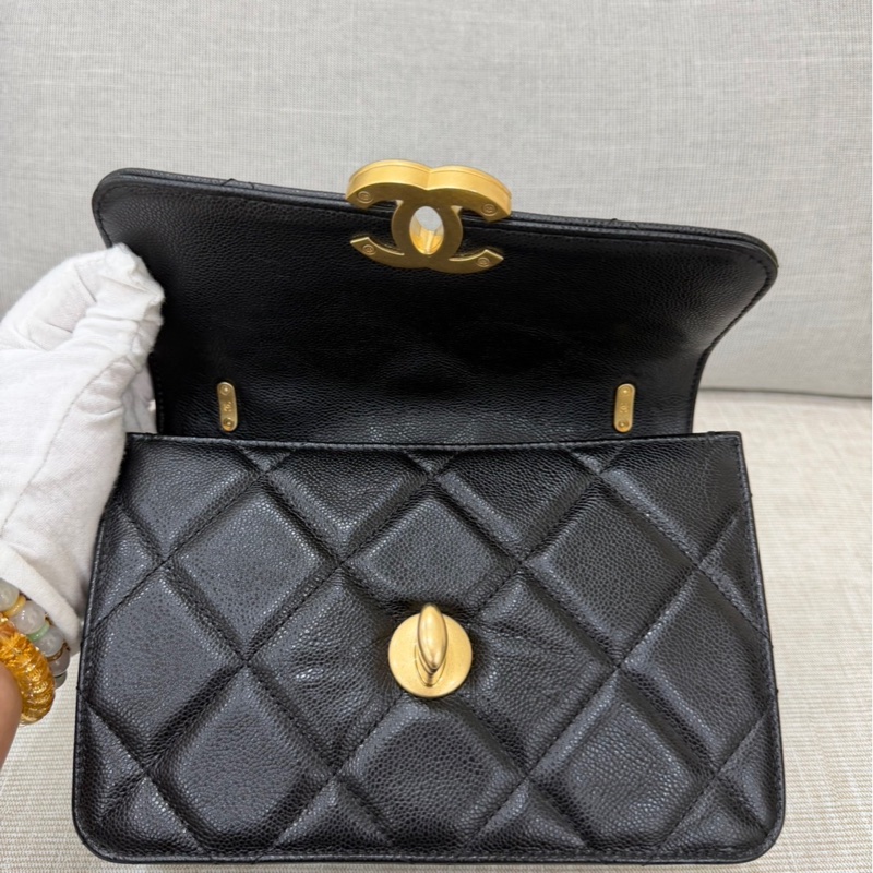 Chanel 香奈兒24a新款荔枝牛皮方胖子 黑金-31