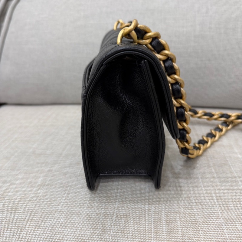 Chanel 香奈兒24a新款荔枝牛皮方胖子 黑金-32
