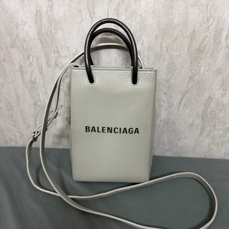 巴黎世家 LOGO兩用迷你紙袋包（灰）-0