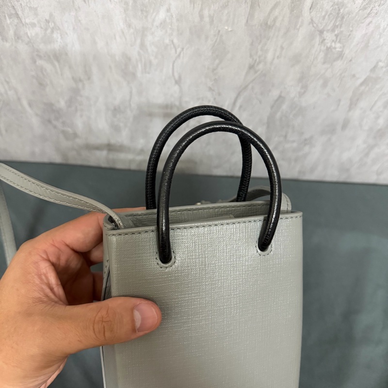 巴黎世家 LOGO兩用迷你紙袋包（灰）-5