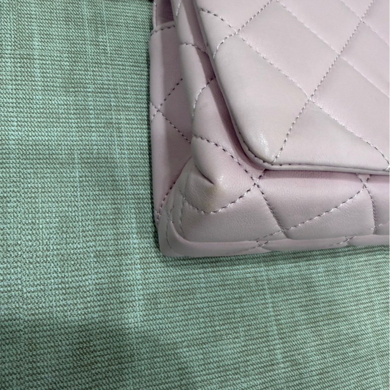 CHANEL香奈兒 新款粉色琺瑯調節扣mini cf羊皮方胖子-10