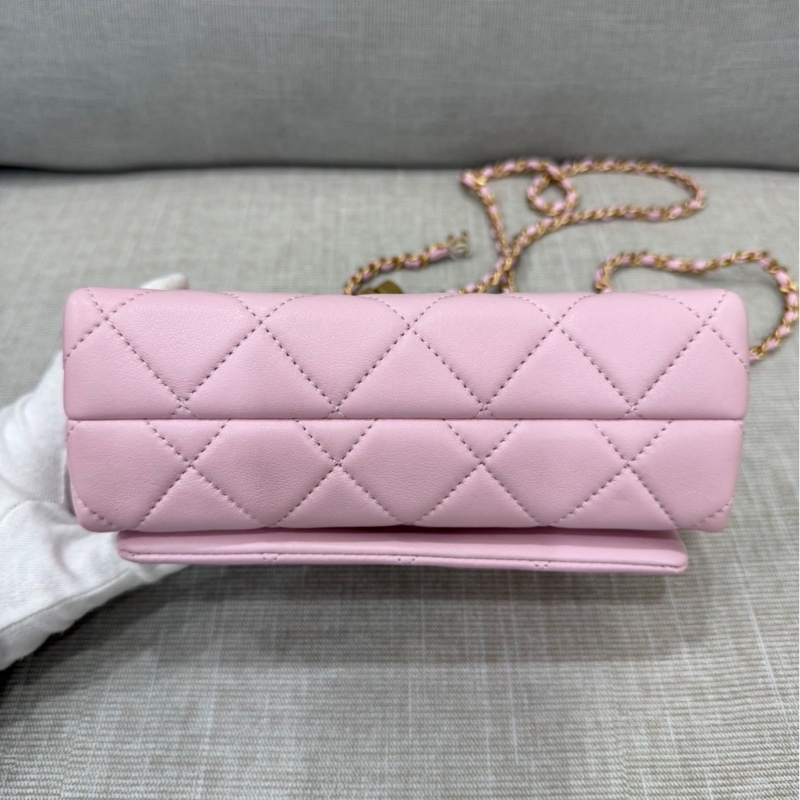 CHANEL香奈兒 新款粉色琺瑯調節扣mini cf羊皮方胖子-13