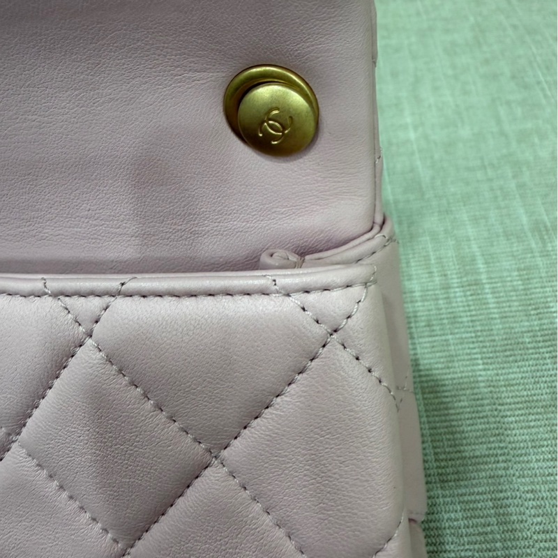 CHANEL香奈兒 新款粉色琺瑯調節扣mini cf羊皮方胖子-22