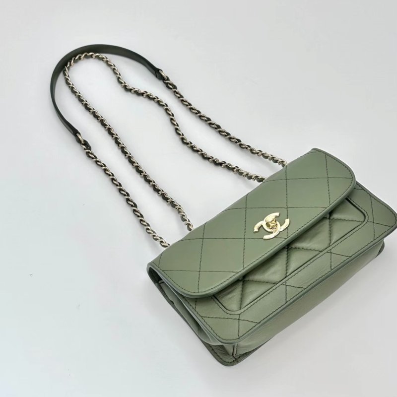 CHANEL 21b古巴綠金扣肩背斜背包19*9*5 98新配件塵袋-4