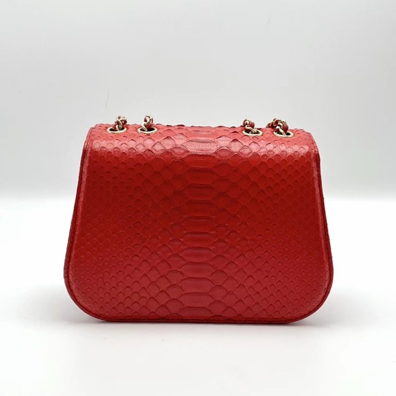 CHANEL 紅金蛇皮鏈條滾邊斜背馬鞍包20*13*7 98新配件塵袋保卡-5