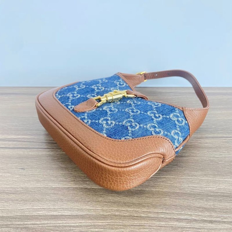 GUCCI 藍色丹寧老花Jackie mini1961手提腋下包19*13*3 98新配件塵袋-1