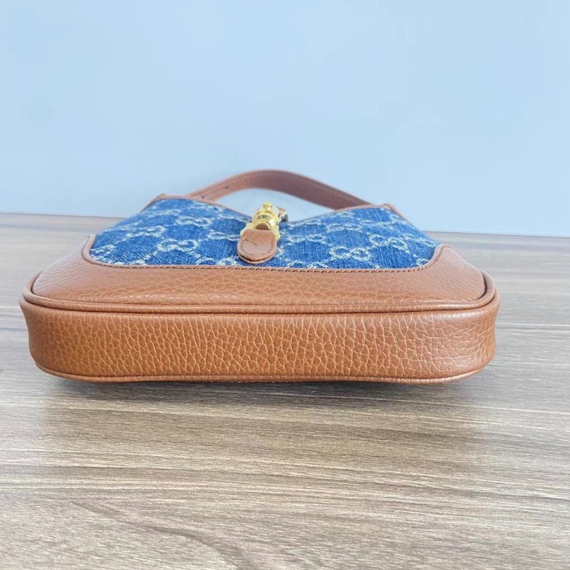 GUCCI 藍色丹寧老花Jackie mini1961手提腋下包19*13*3 98新配件塵袋-2