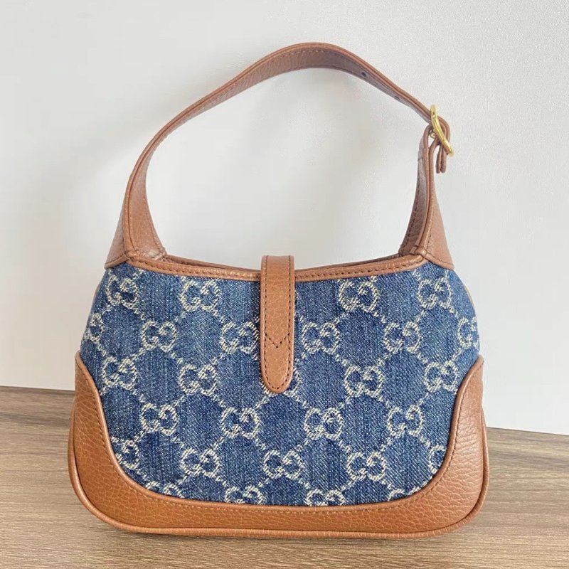 GUCCI 藍色丹寧老花Jackie mini1961手提腋下包19*13*3 98新配件塵袋-4