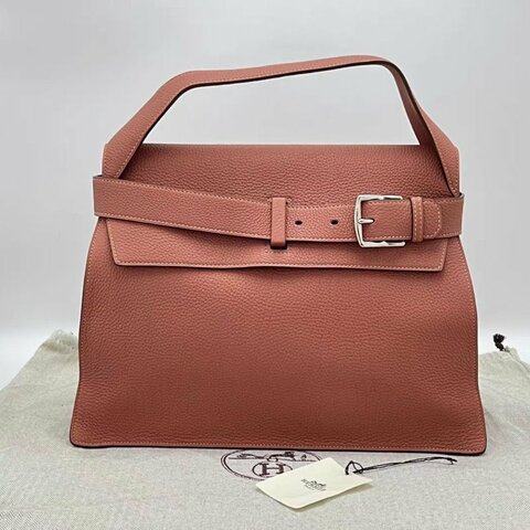 HERMES Etribelt玫瑰茶色銀扣手提公事包34.5*12*25 98新配件塵袋