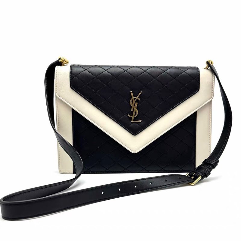 YSL 黑白金扣gaby肩背斜背信封包26*18*5 98新配件塵袋-0