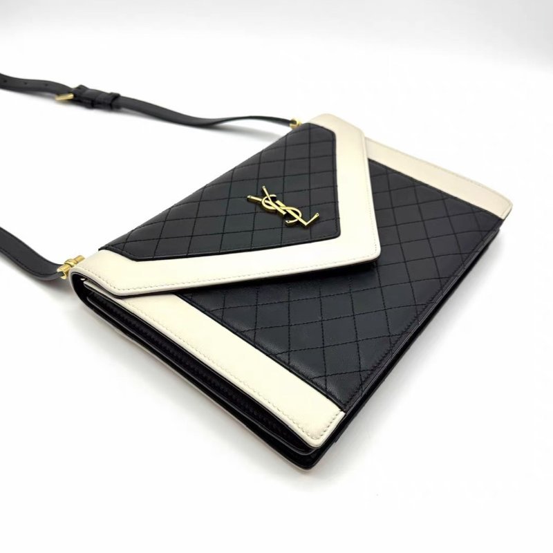 YSL 黑白金扣gaby肩背斜背信封包26*18*5 98新配件塵袋-2
