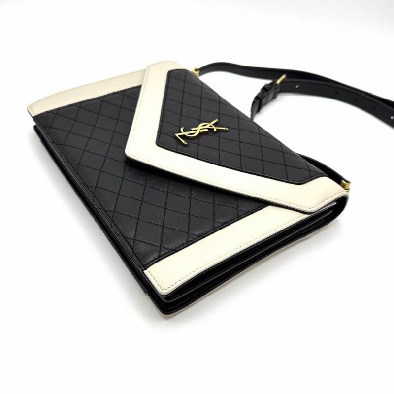 YSL 黑白金扣gaby肩背斜背信封包26*18*5 98新配件塵袋-4