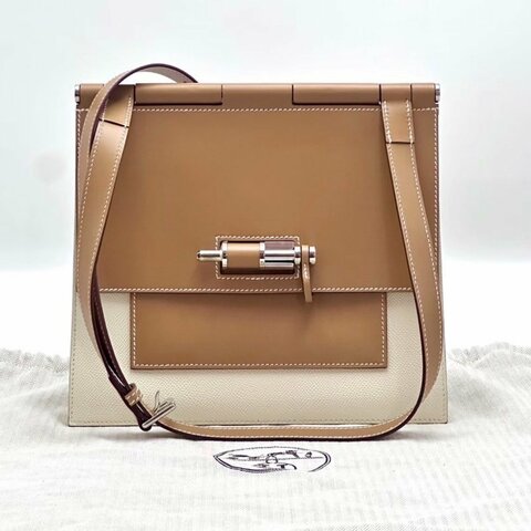 HERMES sacabar沙灘金拼奶昔白插銷包 24*22*7 98新配件塵袋