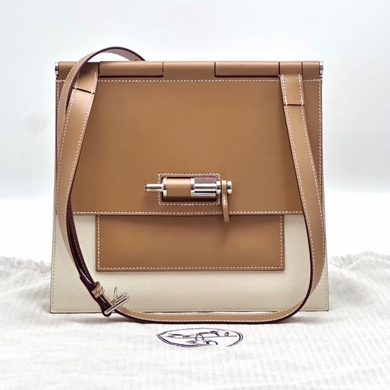 HERMES sacabar沙灘金拼奶昔白插銷包 24*22*7 98新配件塵袋-0