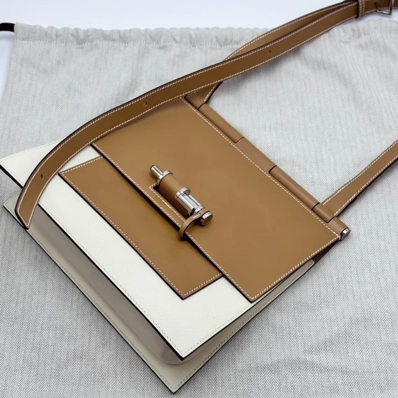 HERMES sacabar沙灘金拼奶昔白插銷包 24*22*7 98新配件塵袋-4