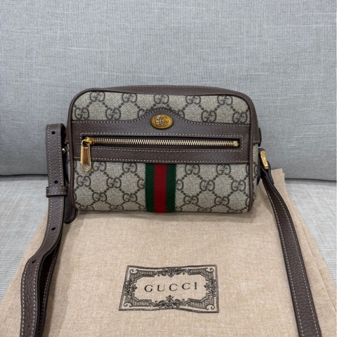 GUCCI 經典Ophidia GG印花帆布迷你郵差包 肩背包 斜背包 卡其棕