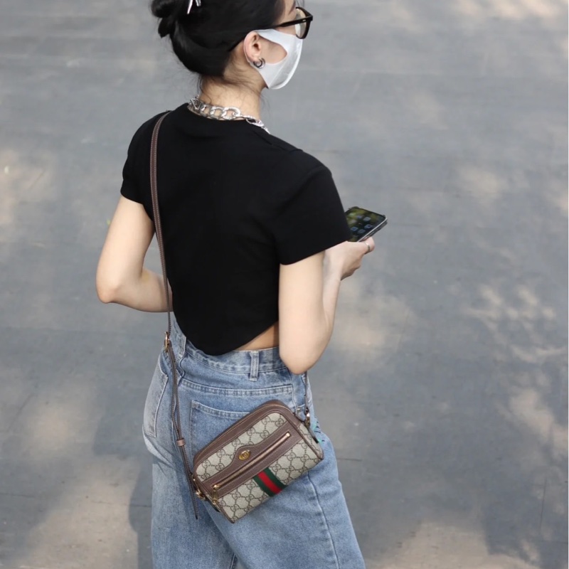 GUCCI 經典Ophidia GG印花帆布迷你郵差包 肩背包 斜背包 卡其棕-2