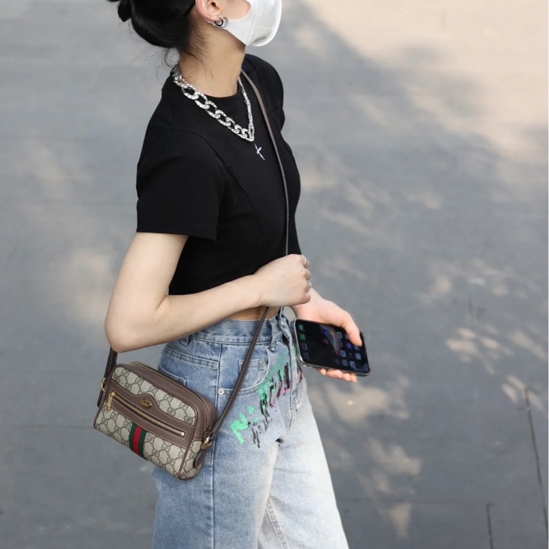 GUCCI 經典Ophidia GG印花帆布迷你郵差包 肩背包 斜背包 卡其棕-3