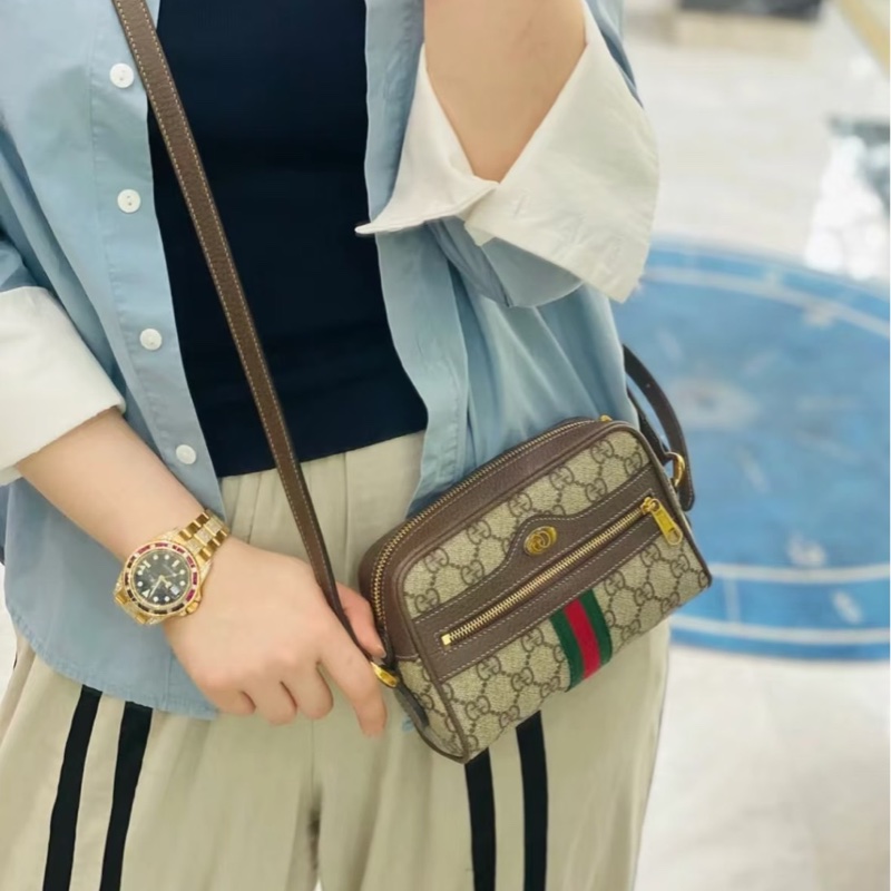 GUCCI 經典Ophidia GG印花帆布迷你郵差包 肩背包 斜背包 卡其棕-4