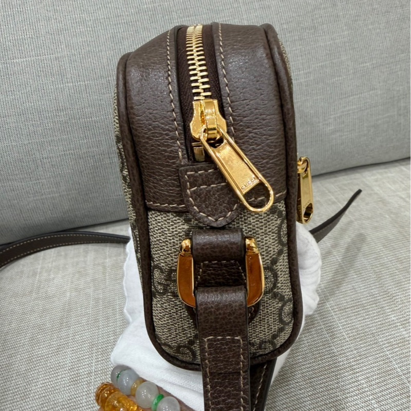 GUCCI 經典Ophidia GG印花帆布迷你郵差包 肩背包 斜背包 卡其棕-7