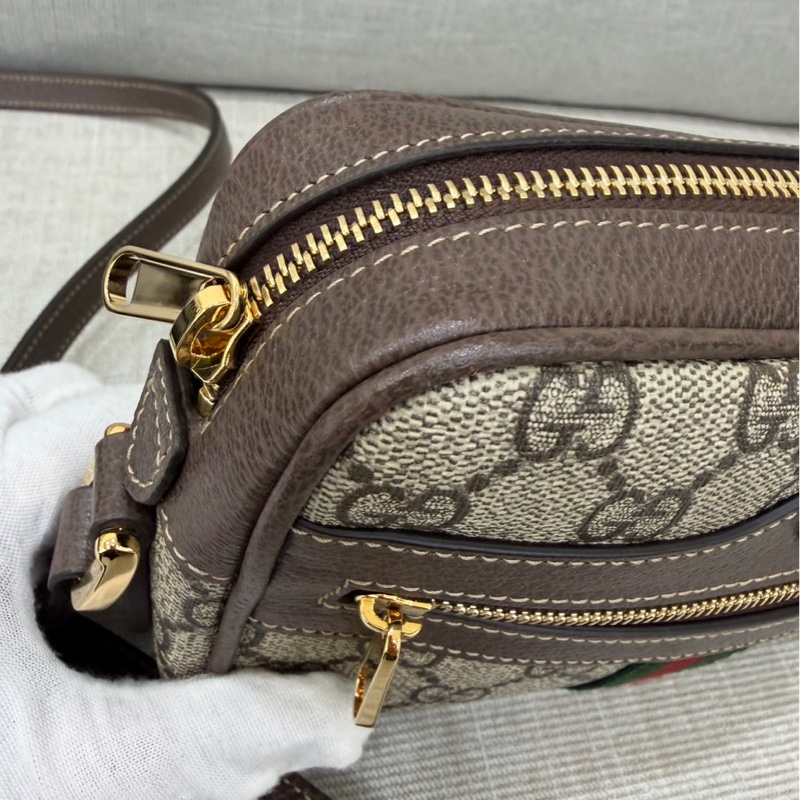 GUCCI 經典Ophidia GG印花帆布迷你郵差包 肩背包 斜背包 卡其棕-14