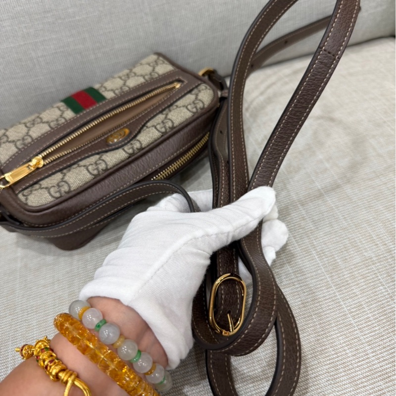 GUCCI 經典Ophidia GG印花帆布迷你郵差包 肩背包 斜背包 卡其棕-31