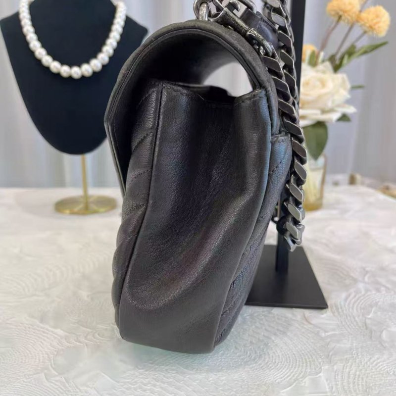 YSL College 黑銀V紋手提郵差包 24*17*6.5 97新 配件塵袋-6