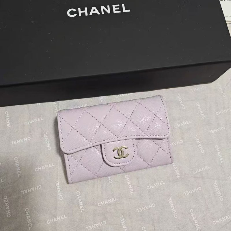 chanel 24s新款粉紫色卡包零錢包 logo內襯 全新 配件塵袋盒子-0