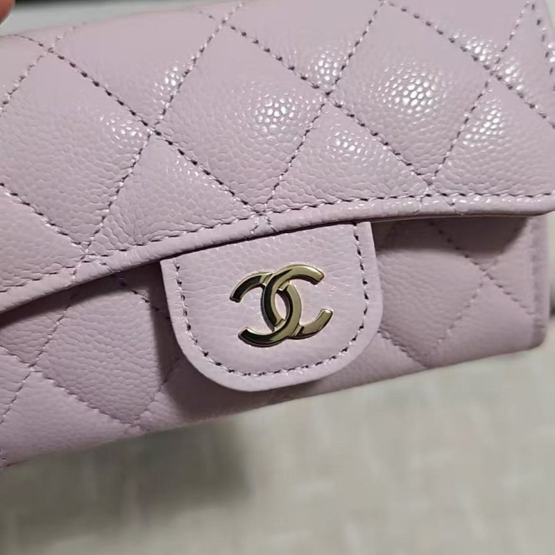 chanel 24s新款粉紫色卡包零錢包 logo內襯 全新 配件塵袋盒子-1