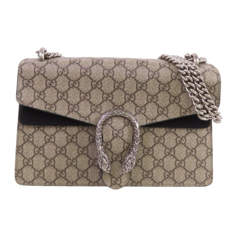 GUCCI 塗層帆布Dionysus銀扣鏈帶肩背袋