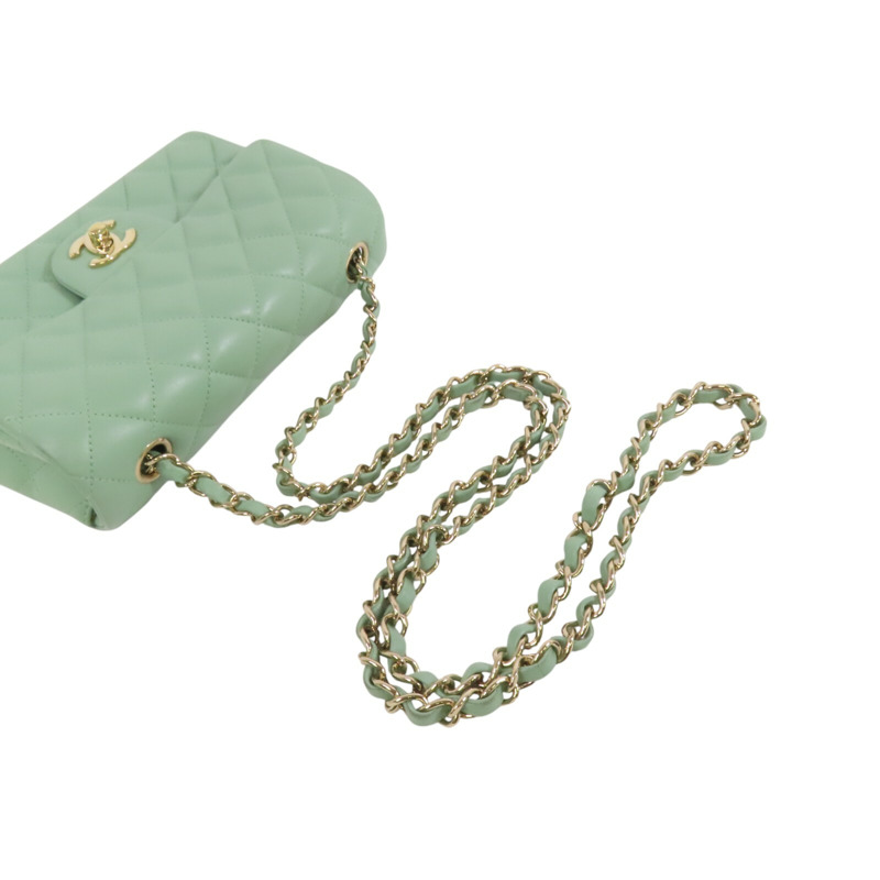 CHANEL 羊皮皮革Mini Classic 20金扣鏈帶肩背袋-7