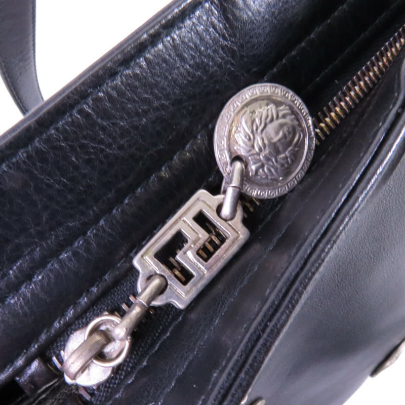 VERSACE 牛皮皮革Shoulder Bag銀扣肩背袋-8