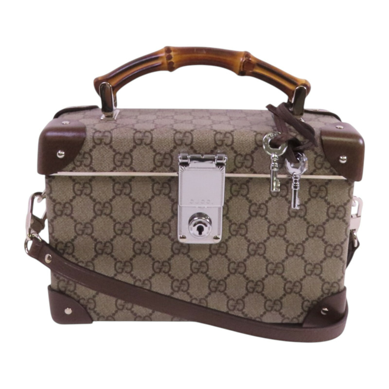 GUCCI 塗層帆布GG Beauty Case銀扣手挽肩背兩用袋-0