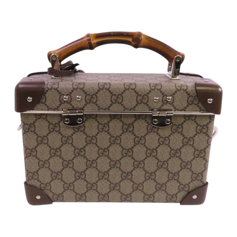 GUCCI 塗層帆布GG Beauty Case銀扣手挽肩背兩用袋-1