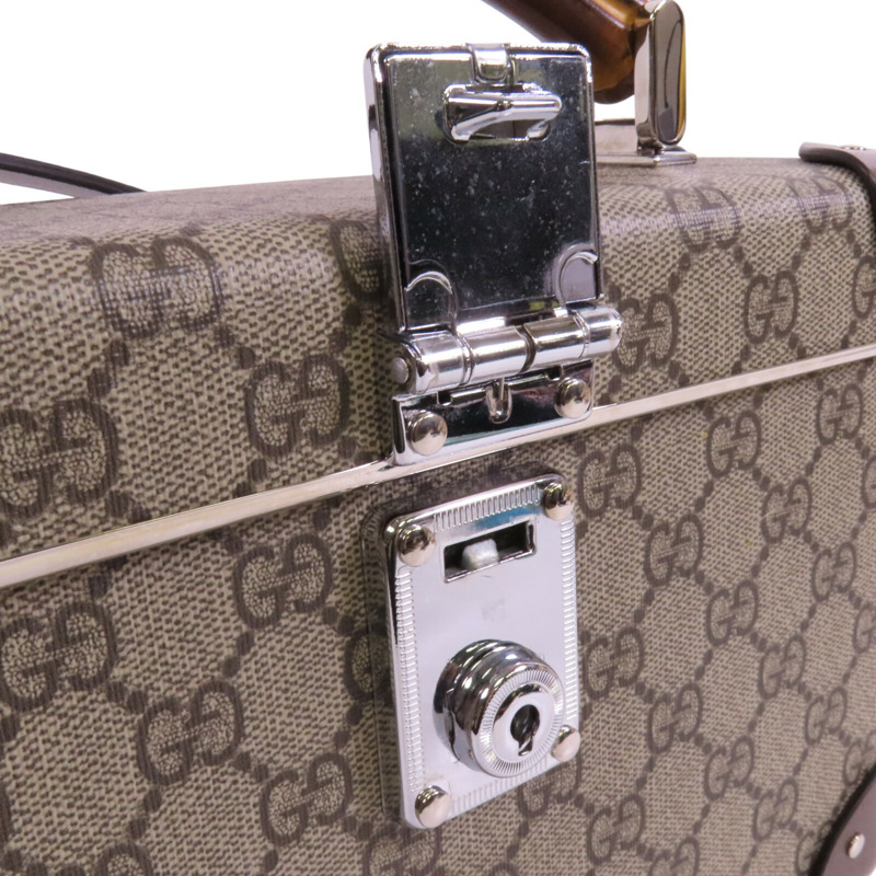 GUCCI 塗層帆布GG Beauty Case銀扣手挽肩背兩用袋-8