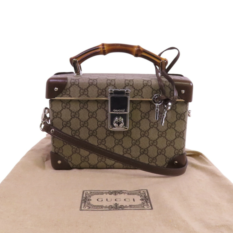 GUCCI 塗層帆布GG Beauty Case銀扣手挽肩背兩用袋-9