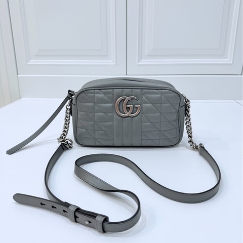GUCCI GG Marmont 馬蒙 幾何 灰色 相機包 斜背包 肩背包 側背包 鍊條包